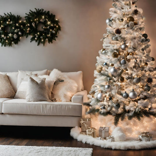 Pie De Árbol Navidad 140 cm Peludo - Blanco Perla