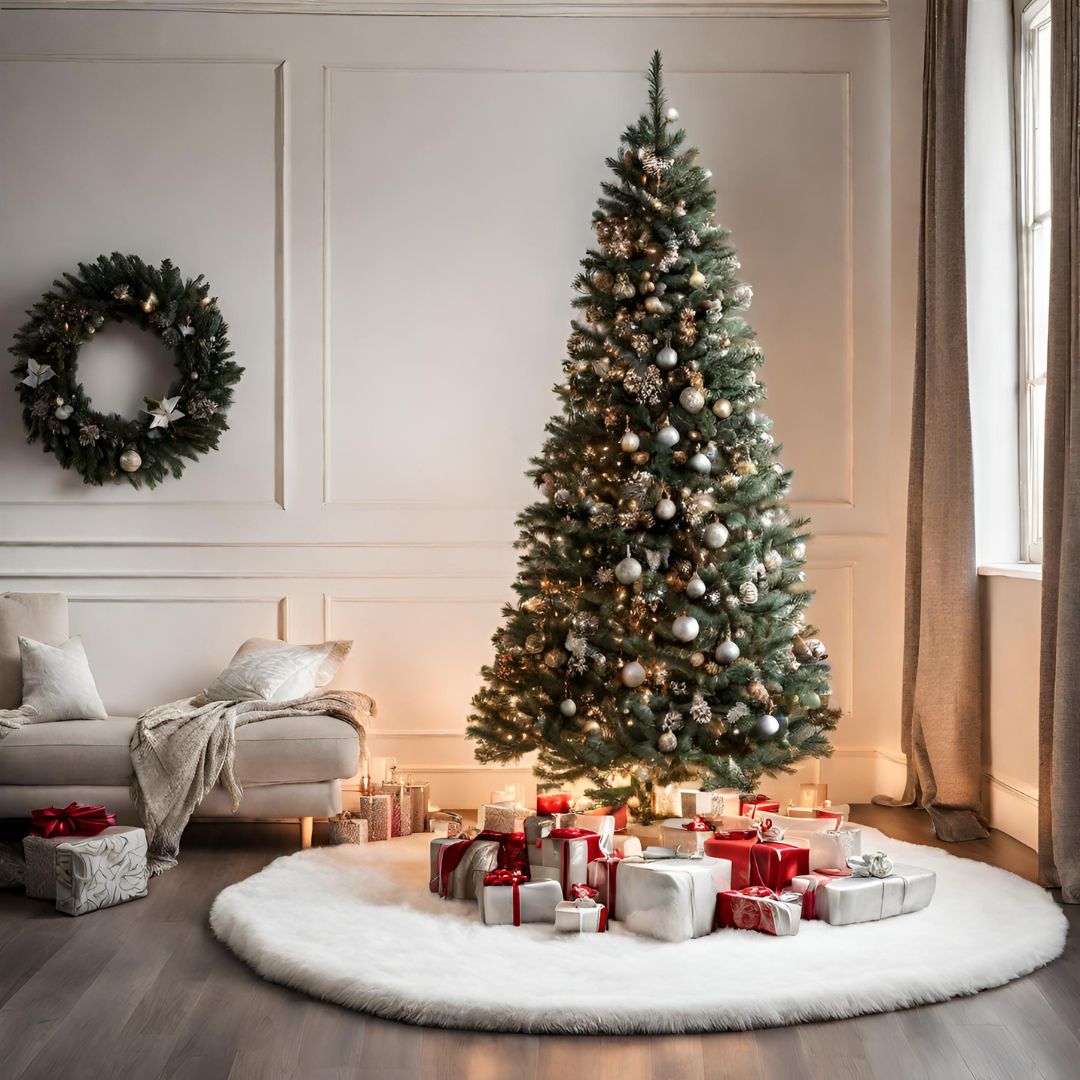 Pie De Árbol Navidad 140 cm Peludo - Blanco Perla