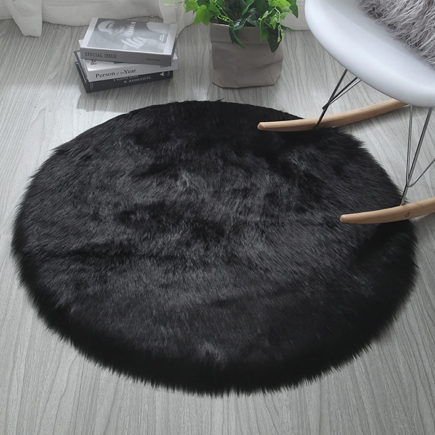 Tapete Redondo 100cm Peluche Antideslizante - Negro